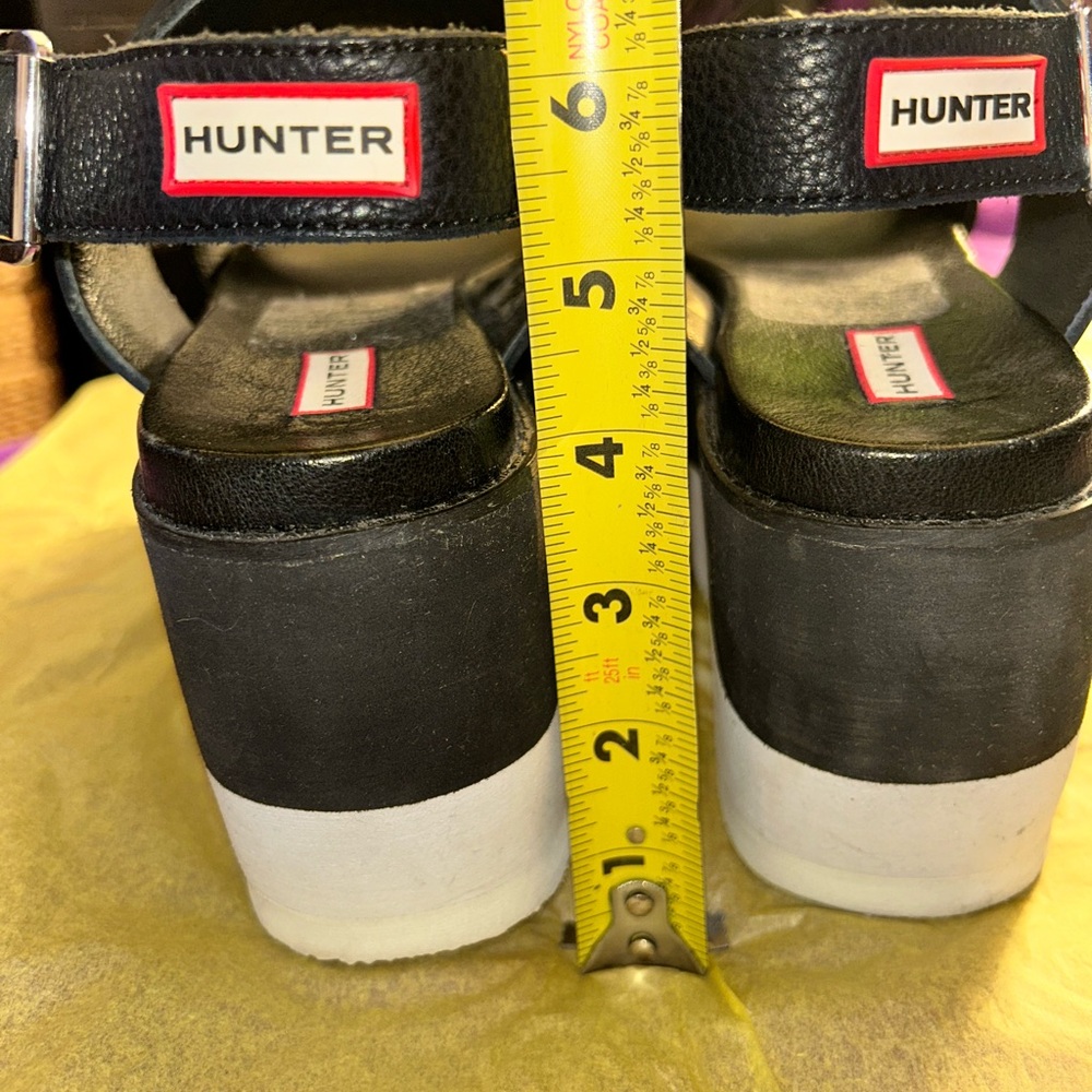 Hunter Black Platform Buckle Sandals with White Sole - Picture 5 of 9